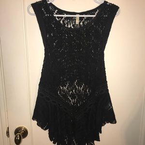 Free People Black Lace Top Layered Peppum